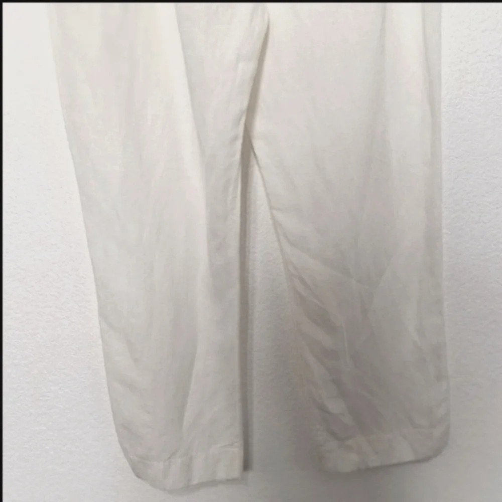 H&M White Linen Blend Paperbag Waist Pants Size 10